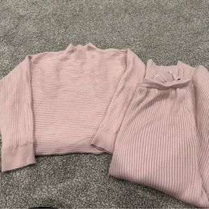 Pink Ribbed Lounge Set